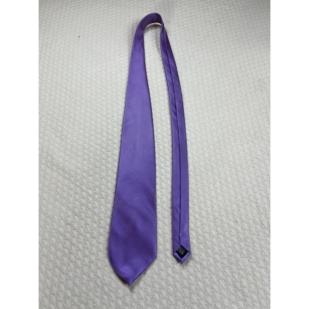 Silk Tie Hand Made Geometric Business Casual Wedding | Purple | 57"L 4"W - Picture 3 of 8